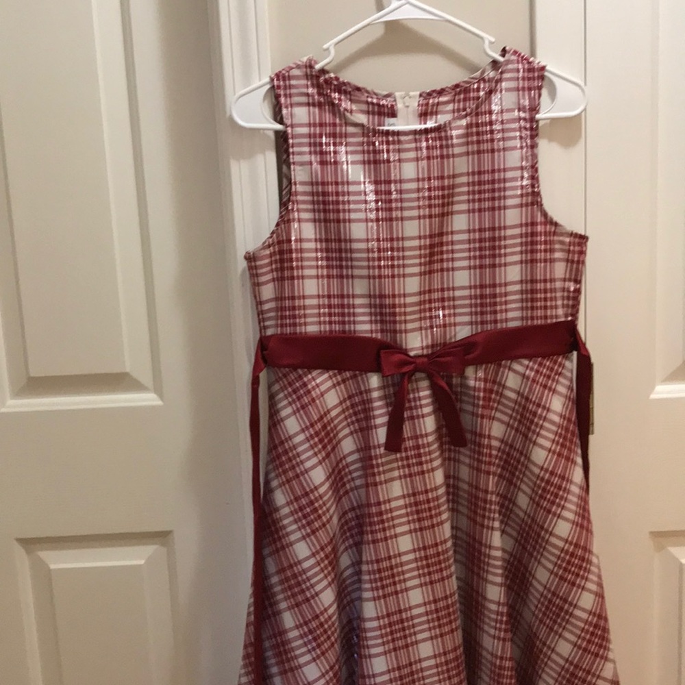 PreTeen Red plaid dress 16  fit flare Bonnie Jean like new Valentines Day - Picture 7 of 8